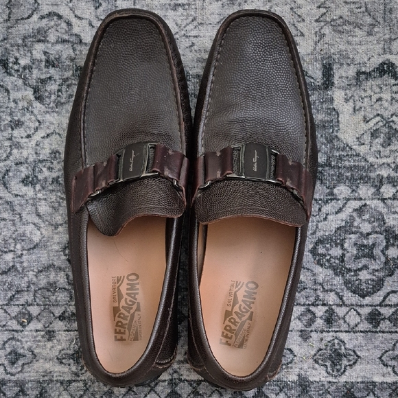 Salvatore Ferragamo Dark Brown Leather Loafers